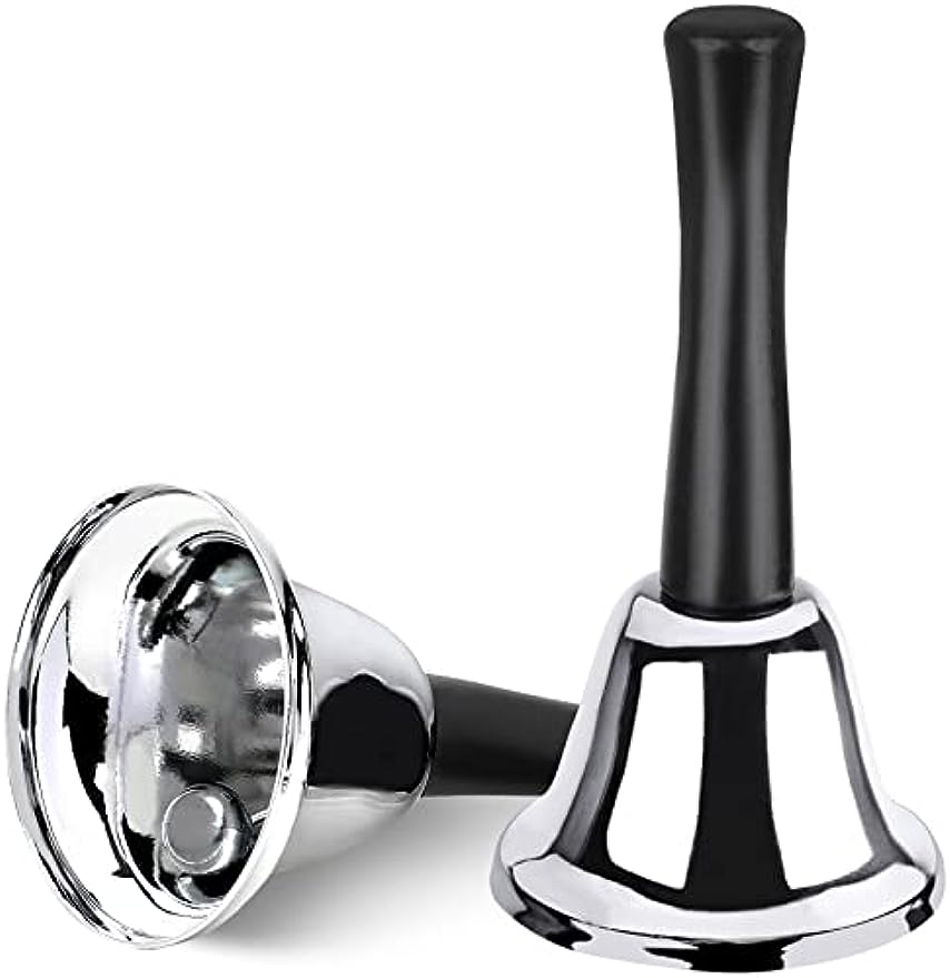 2 Pack Hand Bell, Silver Steel Bell, Ringing Bell with Handle, Dinner