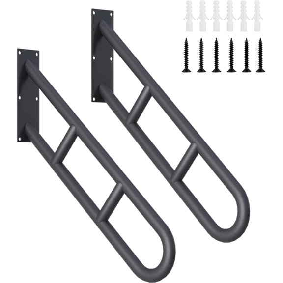 2 Pack Hand Railings for Stairs Outdoor, 27" Stair Handrails with Black Matte Finish and 2 Anti-Skid Bar, Wall Mounted Safety Grab Bars for Garage, Porch, Garden, Indoor, 1-3 Steps