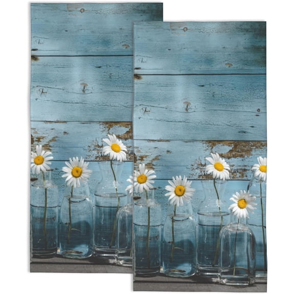 2 Pack Hand Towels for Bath, Rustic Daisy Flower Decorative Kitchen Towels Highly Absorbent Soft Towels for Bathroom Beach Spa Gym Face Towel 14x28 Inch