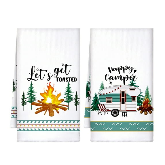 2 Pack Hand Towels, Camping Themed Campfire Tent Car Dish Towels, Absorbent Multipurpose Tea Towels for Kitchen Bathroom, Gifts, Farmhouse Kitchen Decor.