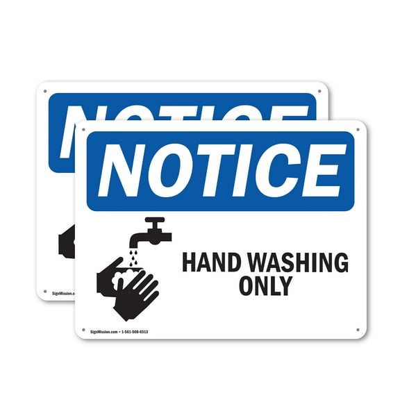 (2 Pack) Hand Washing Only OSHA Notice Sign 10 Inch X 7 Inch Plastic Sign, Weather Resistant, UV Protected for Workplace, Business, and Construction Site, Made in the USA