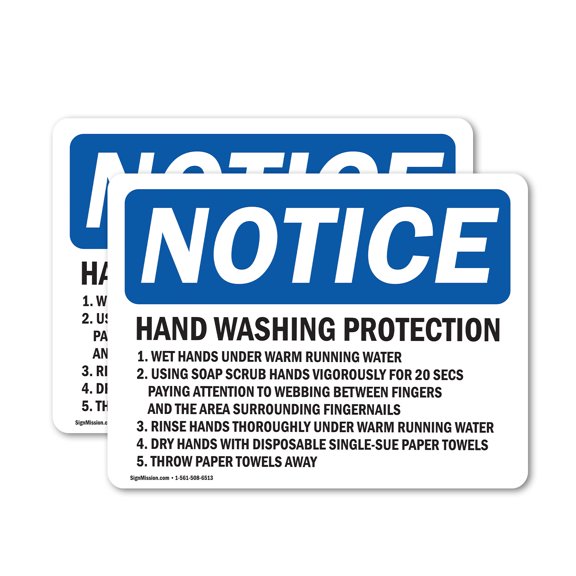 (2 Pack) Hand Washing Protection 1. Wet Hands Under OSHA Notice Sign