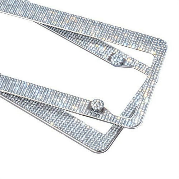 Handcrafted Acrylic Bling License Plate Frames 2 Pack Bedazzled Cover with Glittery Screw Caps (Crystal)