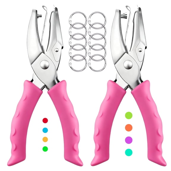 2 Pack Single Hole Punch, 1/4" and 1/8" Hole Puncher Kit with 10 Metal Ring for Crafting, Mini Hole Punch Set for Circle Holes for DIY Craft Tags Scrapbook Tool