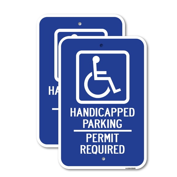 (2 Pack) Handicapped Symbol With Handicapped Parking Permit | 12" X 18" Heavy-Gauge Aluminum Sign | Rust Free Aluminum, Weather Resistant, Waterproof, Fade Resistant, 2 Pre-drilled