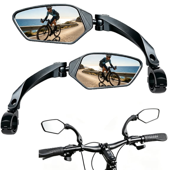 2 Pack Handlebar Bike Mirror, HD Blast-Resistant, Adjustable Rotatable Rearview Bicycle Mirror
