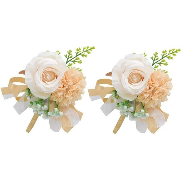 2 Pack Handmade Artificial Rose Flower Men Boutonnieres with Pin for Wedding Groom Groomsmen Prom Party Suit Decoration