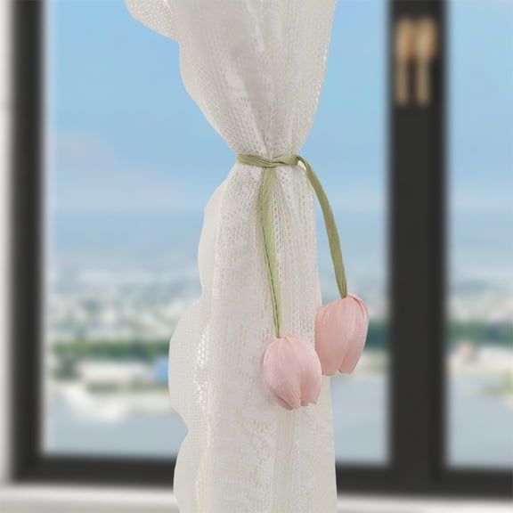 2 Pack Handmade Flower Curtain Tiebacks Curtain Holdbacks - No Drill Rope Curtain Holder,Drapery Holdback Decorative Pull Backs for Office & Bedroom Decor (Pink)