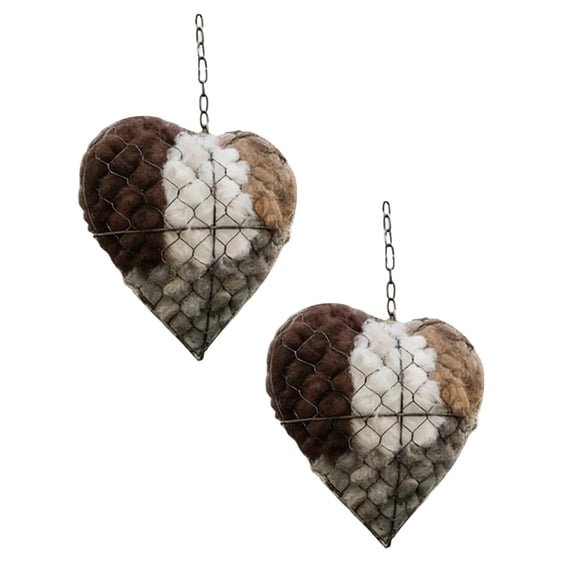 2-Pack Handmade Heart-Shaped Bird Nesting Houses, Refillable Fiber Bird Haven with Natural Nesting Materials, Hanging Iron Garden Yard Bird Nest Decor for Hummingbirds & Small Birds