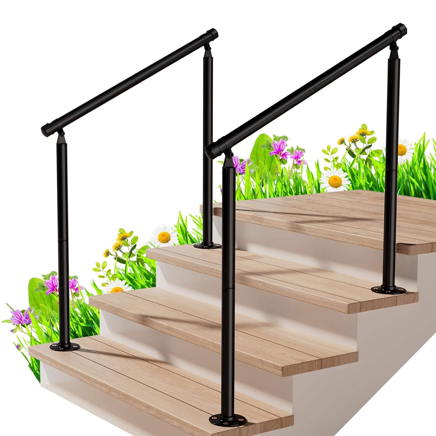2 Pack Handrails for Outdoor Steps 3 Step Stair Railing Outdoor Fit 2 ...
