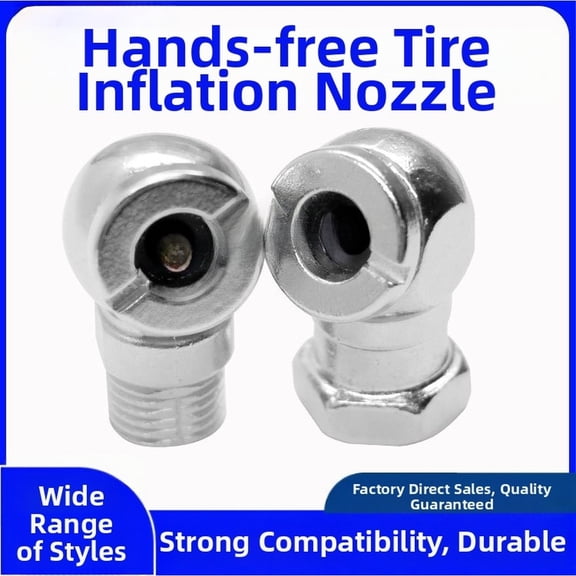 2 Pack Hands-Free Tire Inflator Nozzle, Metal Air Pump Head With Ball Lock For Car Motorcycle Bike Valve Stem, Silver