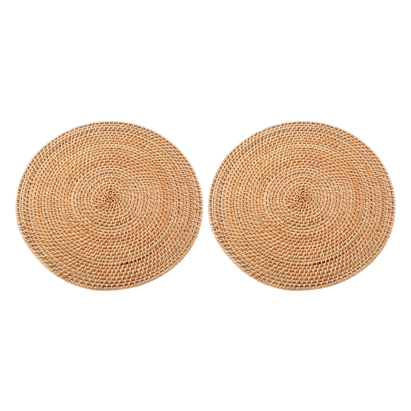 2 Pack Handwoven Rattan Placemats,Round Wicker Table Mats, Natural