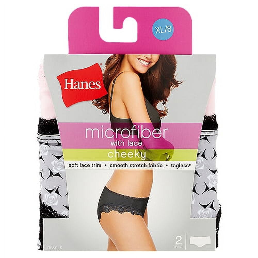 2 Pack Hanes Cheeky Microfiber Panties With Lace (size: Medium/6)