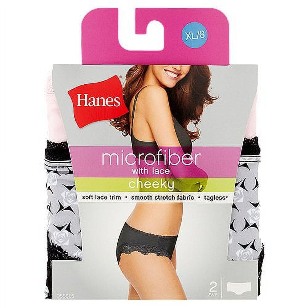 2 Pack Hanes Cheeky Microfiber Panties With Lace 