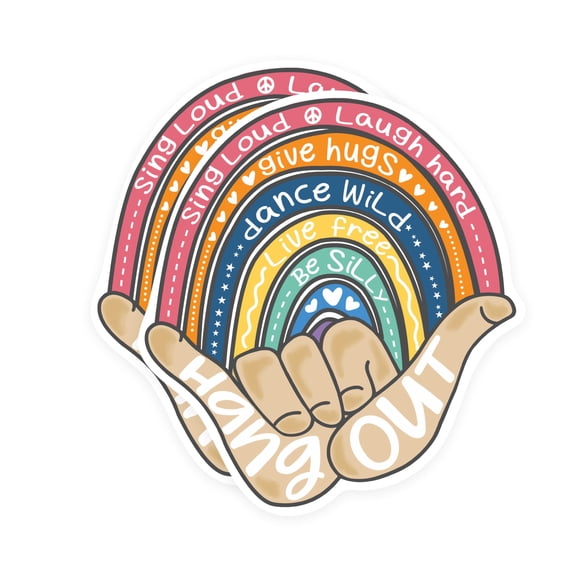 (2 Pack) Hang Loose Shaka Good Vibes Bumper Sticker - Positive Message Empowering Sticker - 5 Inches On Longest Side - Premium Vinyl - Die Cut - Made in USA - BMCS0203