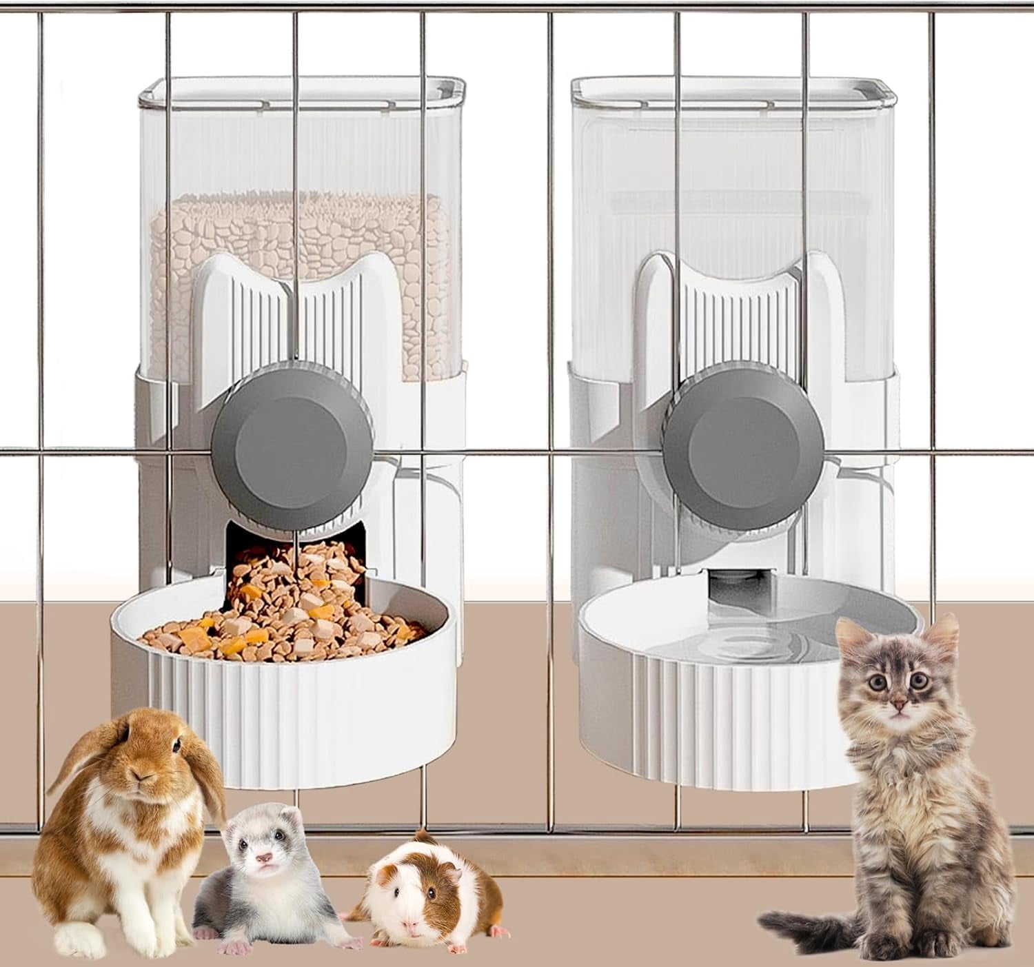 2 Pack Hanging Automatic Pet Food and Water Dispenser,Gravity Auto Rabbit Feeder for Cage,Guinea Pig Feeder and Waterer Set,Cat Food Bowl Dog Feeding Station for Bunny,Ferret,Chinchilla