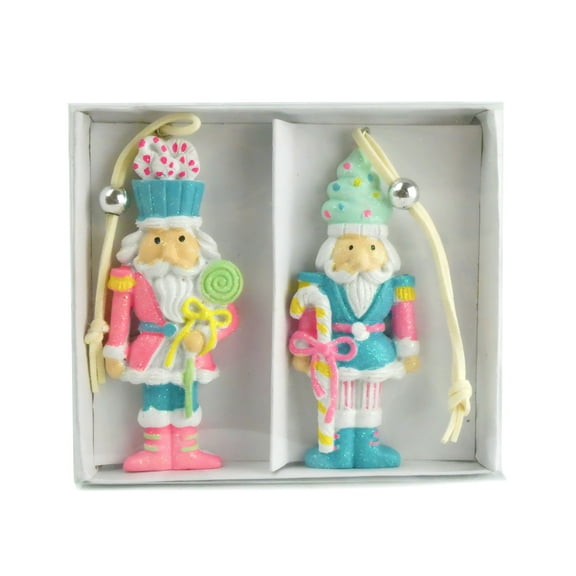 2 Pack Hanging Christmas Tree Ornaments - Nutcrackers in Pastel Colors Candyshop Theme