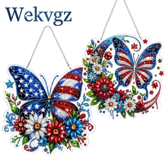 2 Pack Hanging Diamond Art Kit for Adult DIY Rhinestone Butterfly Pendant Acrylic Diamond Board Kit Ornament Special Crystal Hanging Ornament Style 2