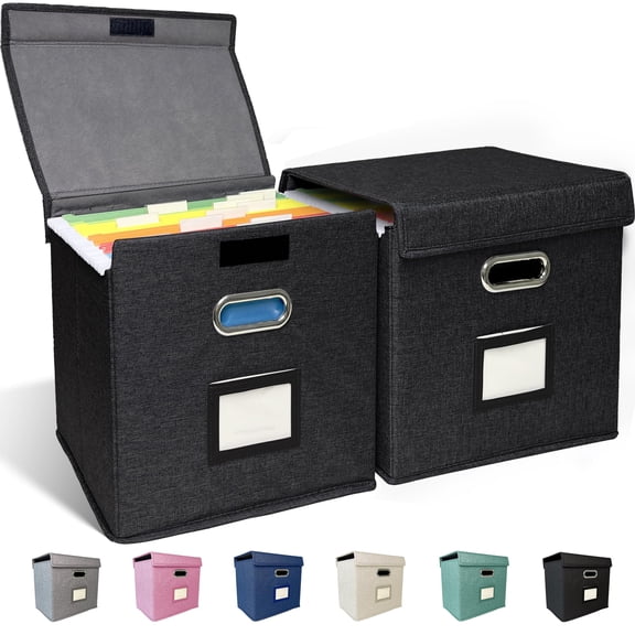 2 Pack Hanging File Folder Box with Lid, Durable Letter Size Filing Storage Box, Sturdy File Holder with Cardboard Support PVC Rails for Office Home Organizer, Green