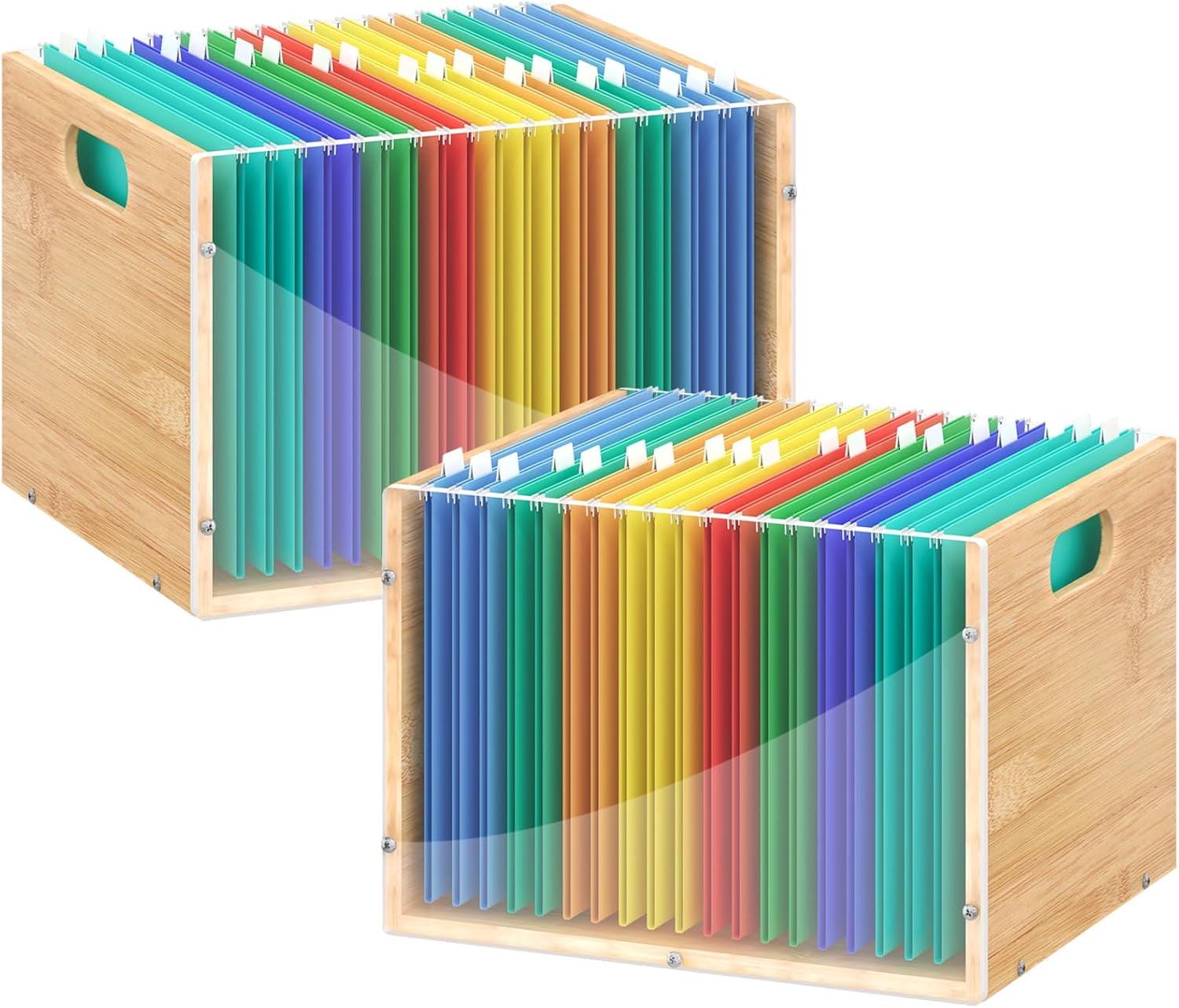 2 Pack Hanging File Organizer, Clear Acrylic File Box Organizer, Bamboo ...