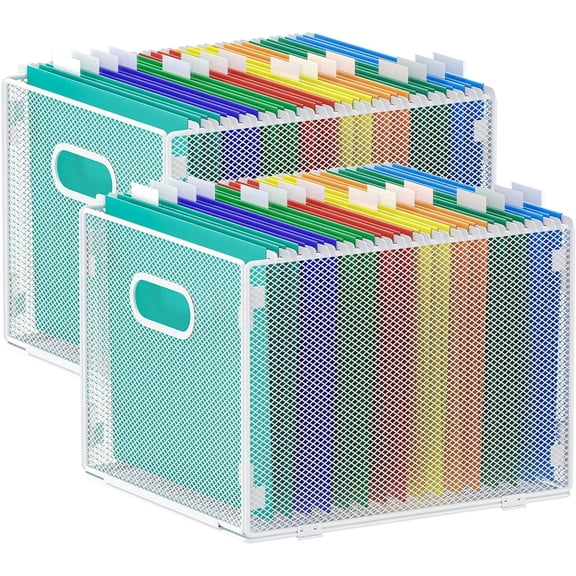 2 Pack Hanging File Organizer, Mesh File Folder Box Filing Box Cabinet Organizer Storage Boxes, Letter Size,White