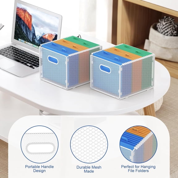 2 Pack Hanging File Organizer, Mesh File Folder Box Filing Box Cabinet Organizer Storage Boxes, Letter Size,White