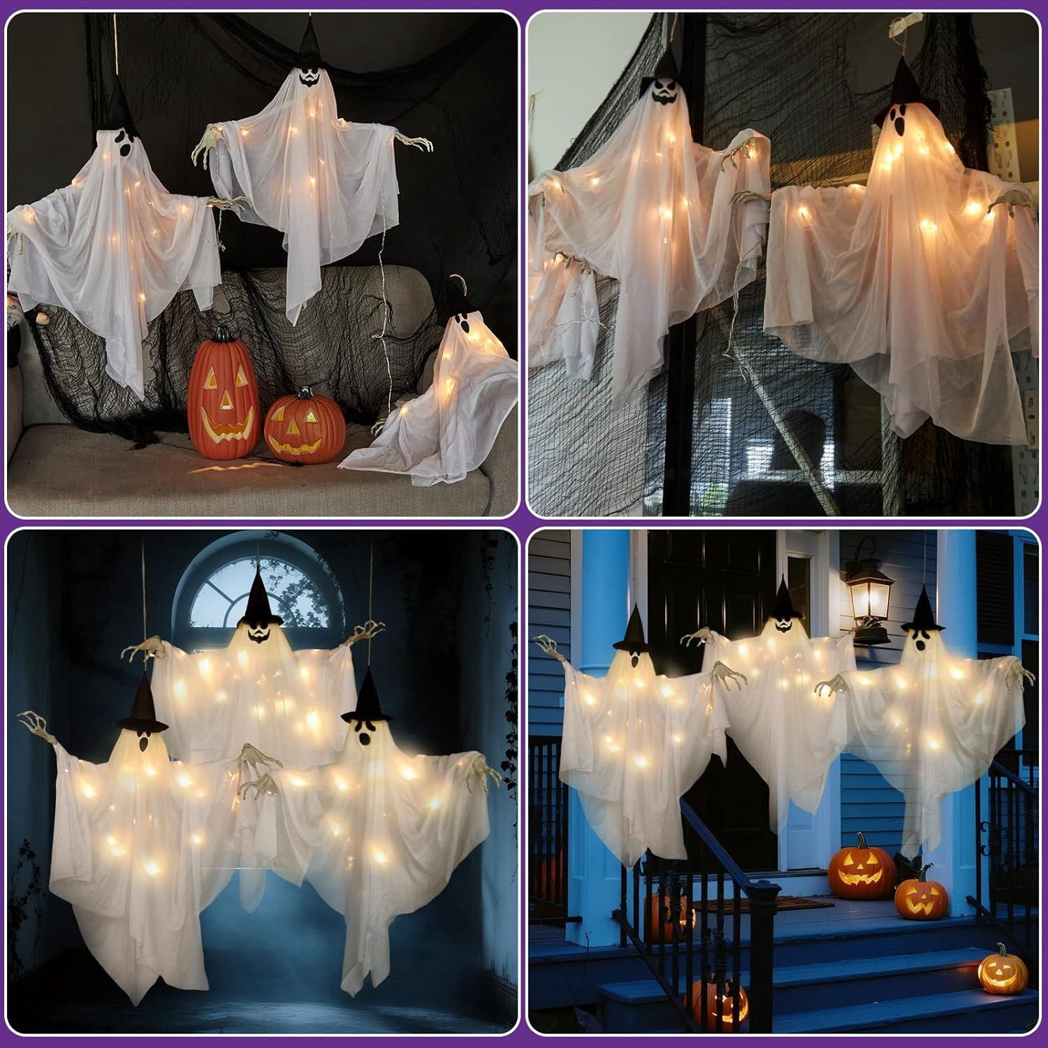 2 Pack Hanging Ghost Decorations 70cm with 8 Mode Lights for Indoor Outdoor