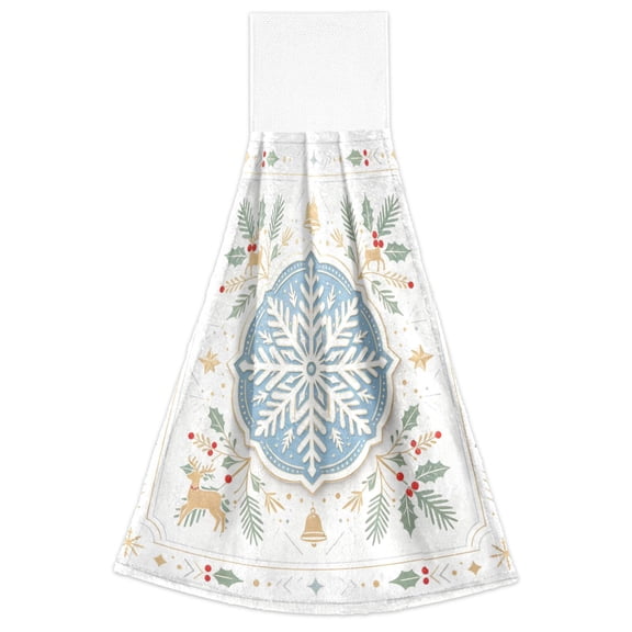 2 Pack Hanging Hand Towels for Kitchen & Bathroom, Dish Towels with Blue Snowflake Prints, 18.2x14 in
