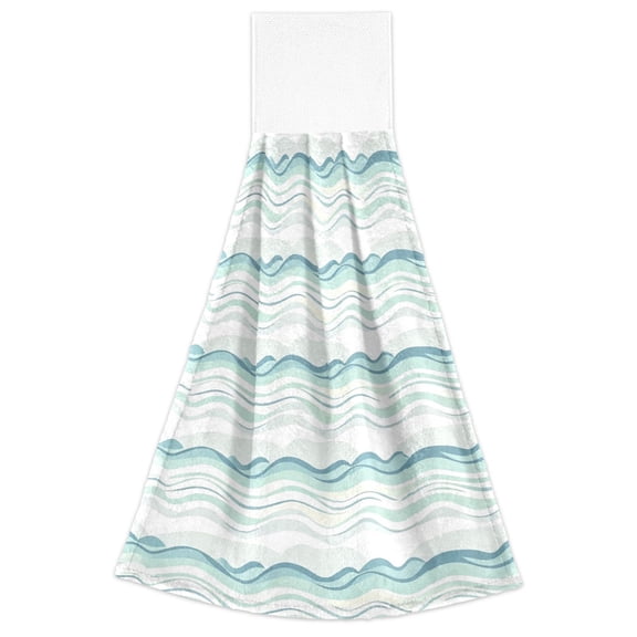 2 Pack Hanging Hand Towels for Kitchen & Bathroom, Dish Towels with Eal Wave Prints, 18.2x14 in