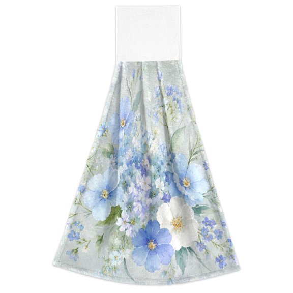 2 Pack Hanging Hand Towels for Kitchen & Bathroom, Dish Towels with Floral Bouquet Prints, 18.2x14 in