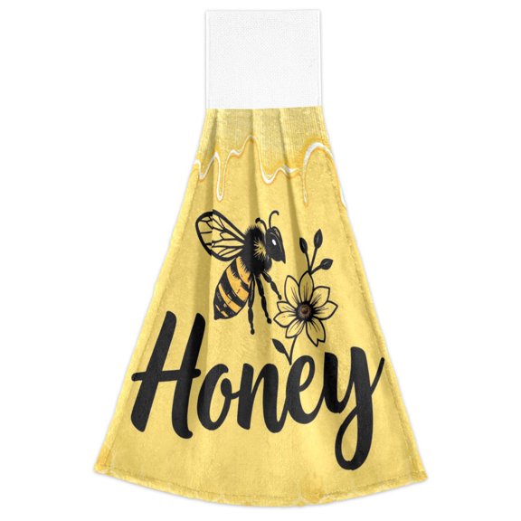 2 Pack Hanging Hand Towels for Kitchen & Bathroom, Dish Towels with Honey Bee Prints, 18.2x14 in