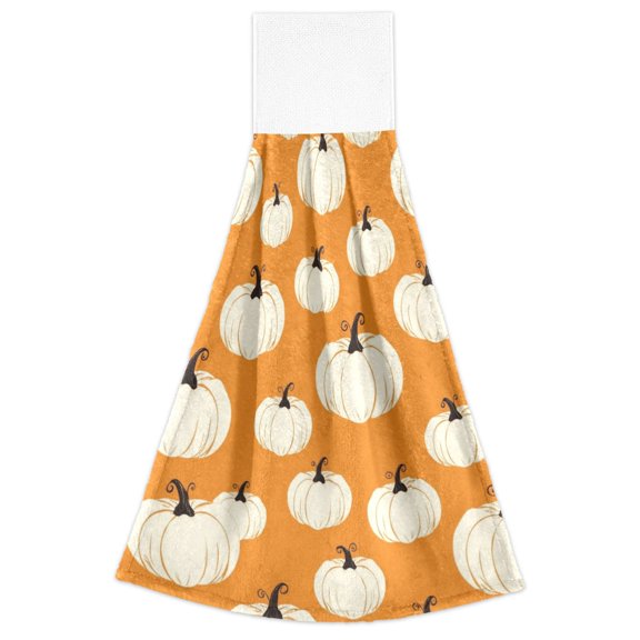 2 Pack Hanging Hand Towels for Kitchen & Bathroom, Dish Towels with Orange Pumpkin Prints, 18.2x14 in