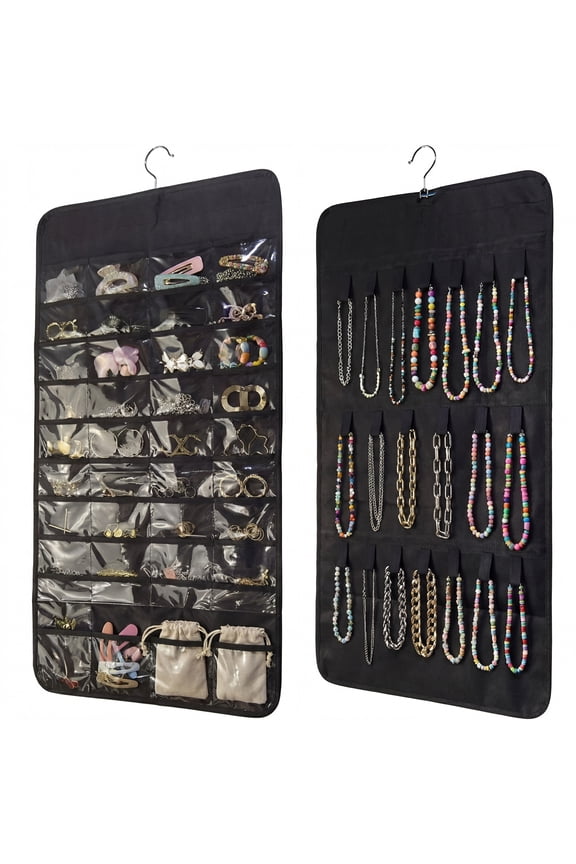2 Pack Hanging Jewelry Organizer, Black (80 Pocket)