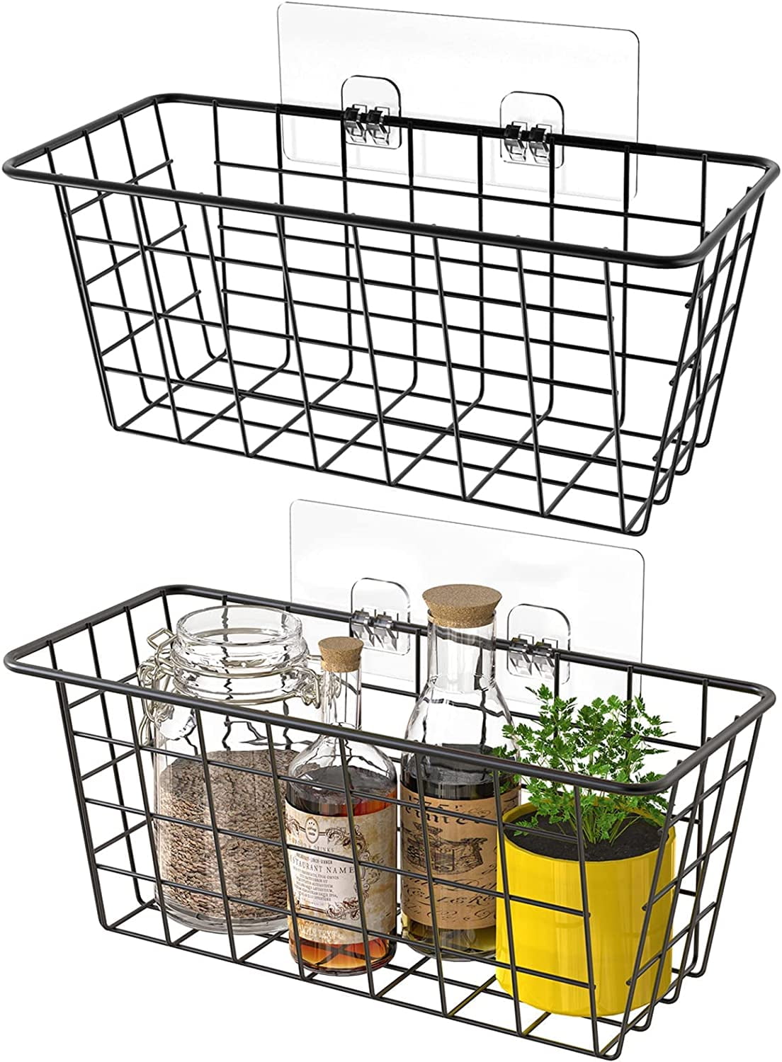 2 Pack Hanging Kitchen Baskets Wire Storage Basket Adhesive Basket over