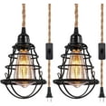 thumbnail image 1 of 2 Pack Hanging Lamps Lights Plug in Pendant Light with on/off Switch Wire Hanging Pendant Lamp with 13ft Hemp Rope, 1 of 7