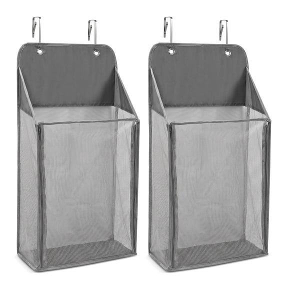 2 Pack Hanging Laundry Hamper, Over-the-Door Mesh Laundry Hamper, Foldable w/ Zipper for Clothes/Toys/Towels, Space-Saver (Basketball)