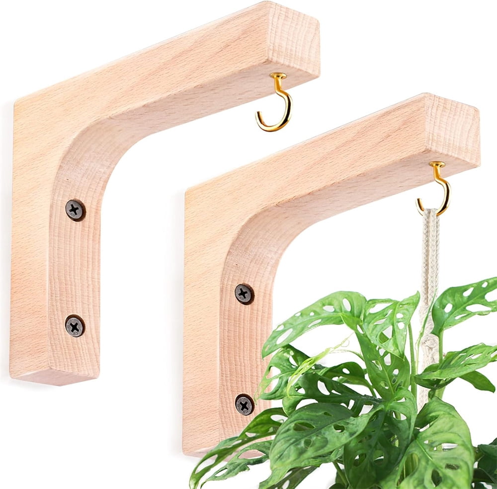 2 Pack Hanging Plant Hook, NOGIS Plant Hangers Indoor, Wooden Hanging ...