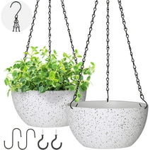 2 Pack Hanging Planter Pots for Plants Outdoor Indoor, 9 inch Hanging Plant Pot Plastic Flower Pots with Drainage Holes Ceiling Hooks