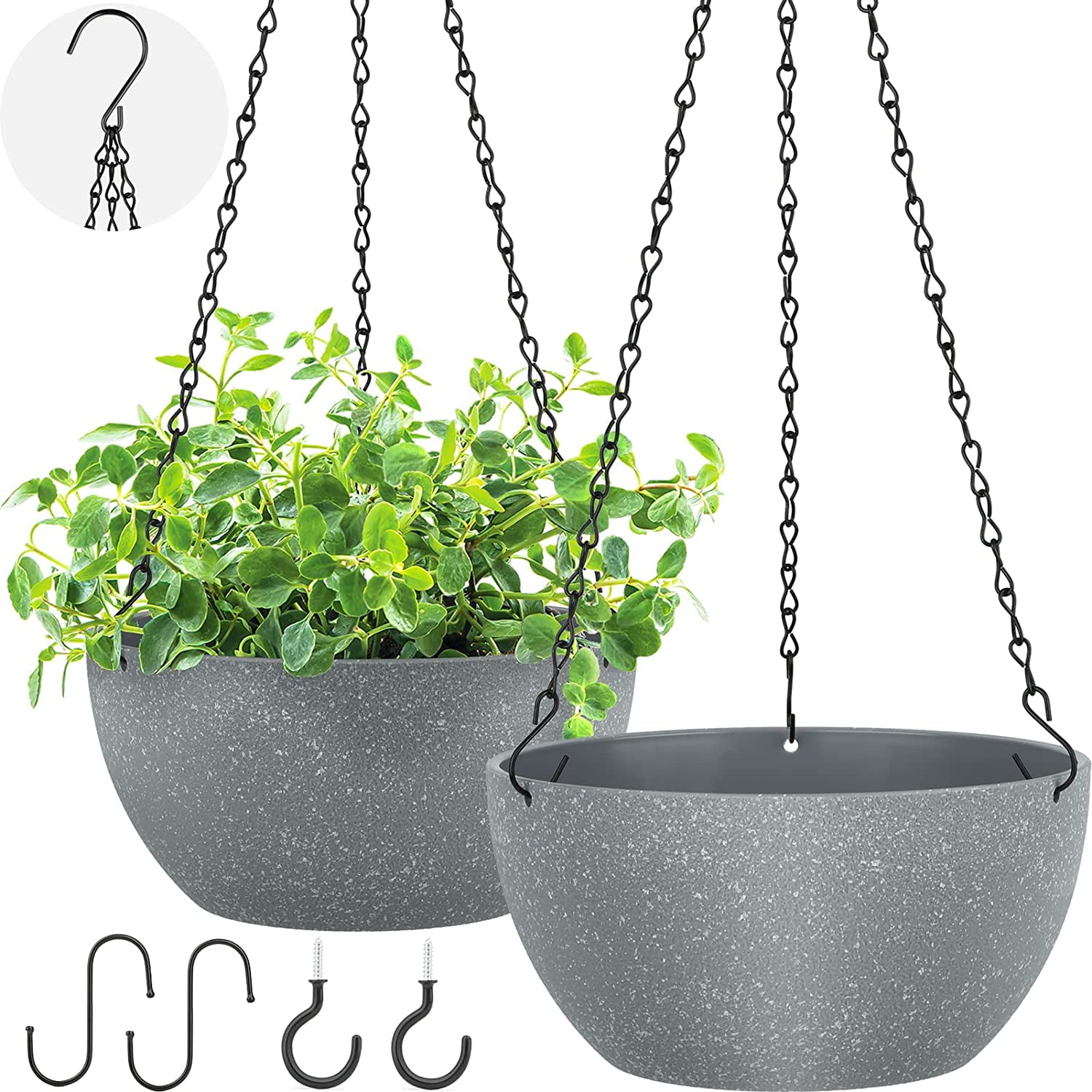2 Pack 9 inch Outdoor Indoor Hanging Planter Pots with Drainage Holes ...