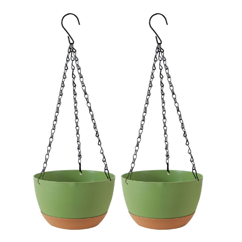 2 Pack Hanging Planters 20.5Cm With 51Cm Chains Self Watering Drainage Holes