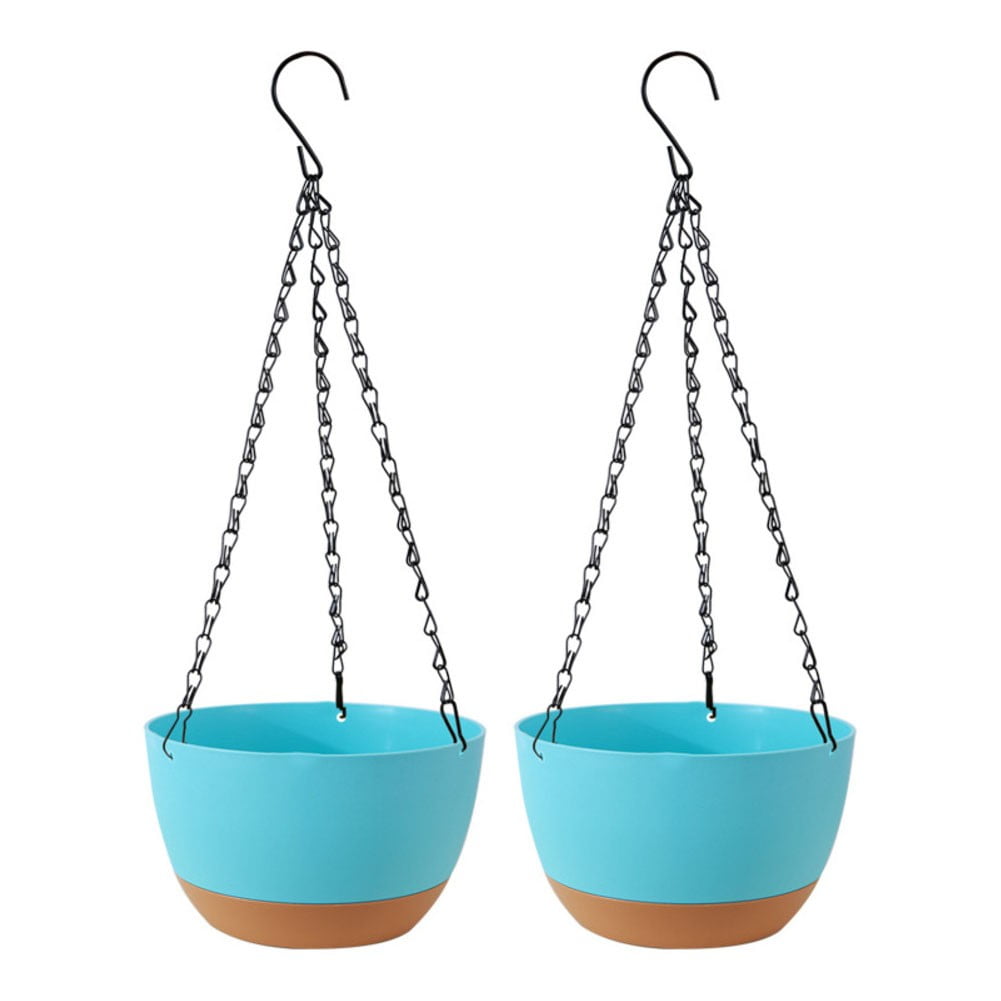 2 Pack Hanging Planters 20.5Cm With 51Cm Chains Self Watering Drainage Holes