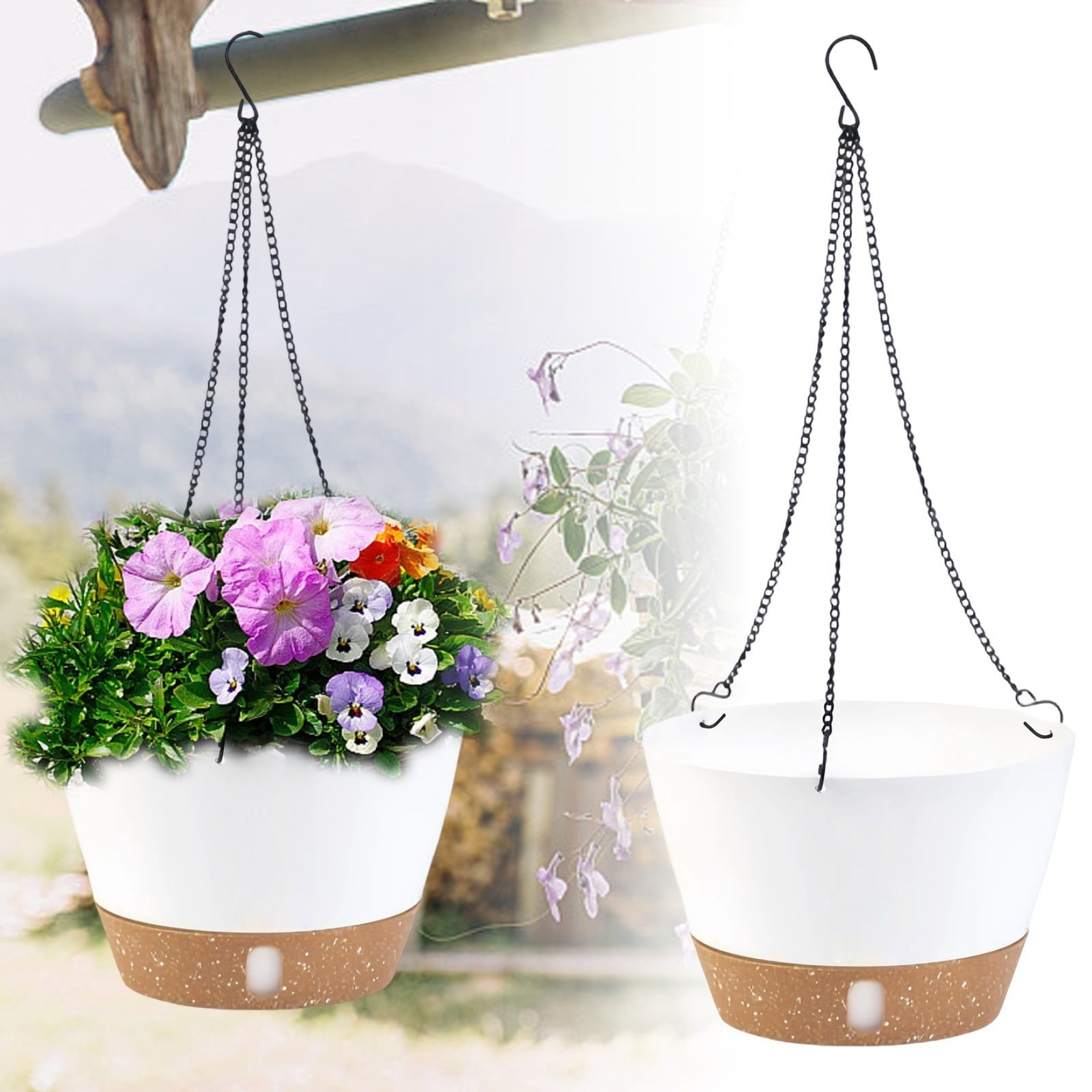 2 Pack Hanging Planters, 7.8 Inch Self-Watering Flower Pots with Visible Water Level & Removable Tray, Indoor Outdoor Hanging Baskets for Garden, Porch, and Patio