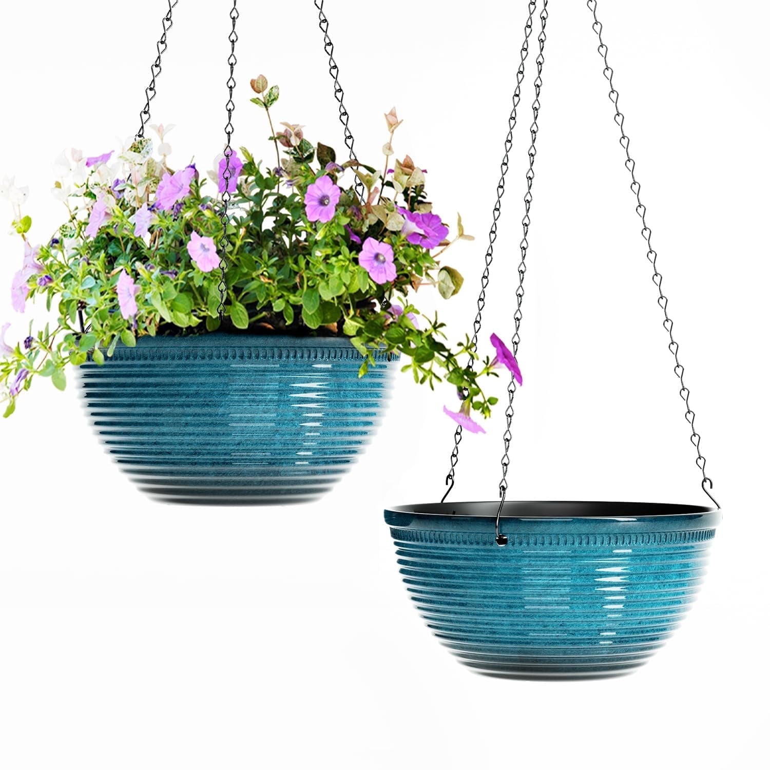 2 Pack Hanging Planters for Indoor Outdoor Plants, 10 Inch Hanging Planter with Drainage Hole & Plug Glazed Hanging Baskets Flower Pots for Garden Home (Blue)
