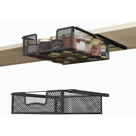 2-Pack Hanging Pullout Drawer Basket, K-Cup Holder Drawer, Coffee Pod Holder For Counter, Wire Basket Attaches to Shelf, Space Saving for Kitchen Counter Pantry Cupboard