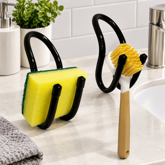 2 Pack Hanging Rustproof Sink Caddy & Sponge Holder, Adjustable Kitchen Dish wand Sink Caddy Organizer for Sponge, Dish brush, Scrubber -Easy to clean and dry