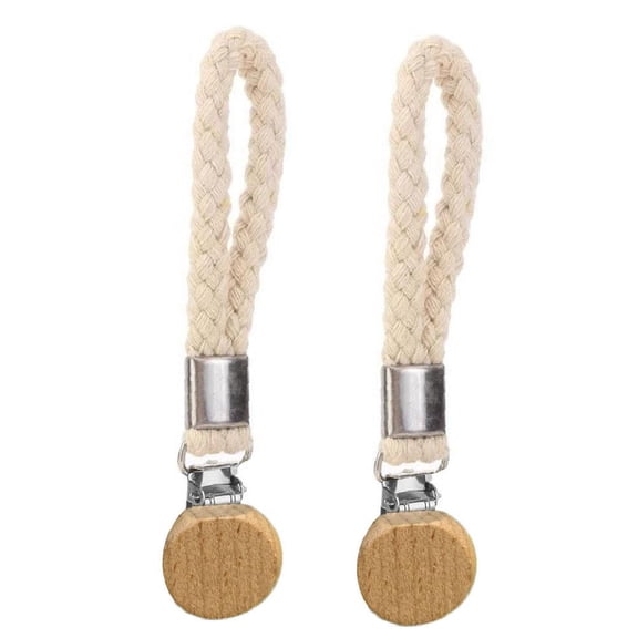 2 Pack Hanging Tea Towels Clip Oak Wood/Iron/Cotton Rope Kitchen Towel Clips with Hanging Loop, for Home Kitchen/Bathroom Cupboards