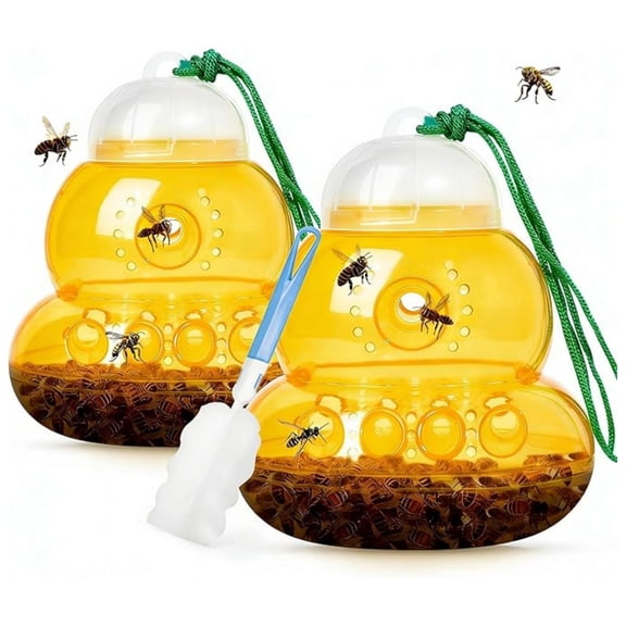 2-Pack Hanging Wasp Traps, Indoor Outdoor Plastic Wasp Catcher, Large Size Insect Trap Ideal for Garden Yard Farm