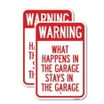 thumbnail image 1 of (2 Pack) What Happens in the Garage Stays in the Garage | 18" X 24" Heavy-Gauge Aluminum Sign | Rust Free Aluminum, Weather Resistant, Waterproof, Fade Resistant, 2 Pre-drilled Holes, 1 of 4