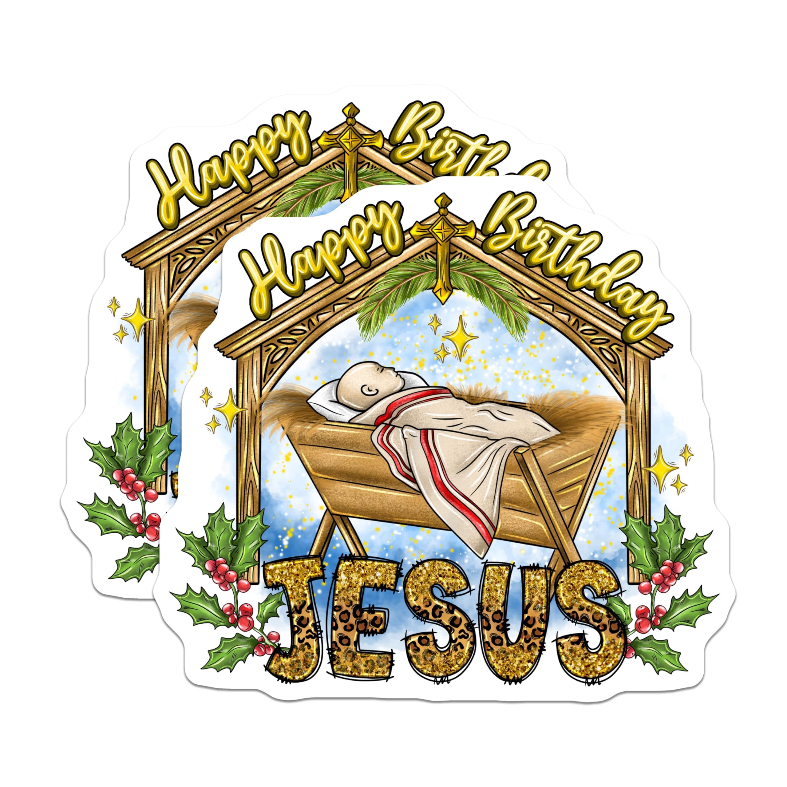 Jesus Born Sticker (2 Pack) Happy Birthday Jesus Stickers - Christian Christmas Decal ...