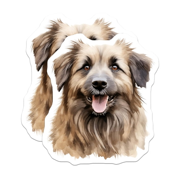 (2 Pack) Happy Fluffy Dog Magnets - Watercolor Pet Art - Smiling Canine Decor - Animal Refrigerator Locker Accent - 5 Inches On Longest Side - Thick Durable Magnet - Made in USA - MAG23751